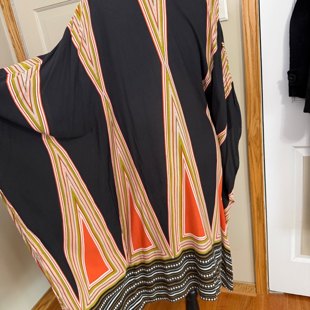 Kimono Medium Boho Geometric Abstract Print Open Front Draped Summer Cover Up - Picture 5 of 11